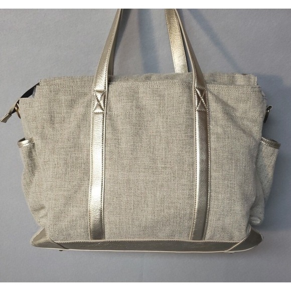 Pottery Barn Kid's Linen Classic Diaper Bag Trendy Linen Gold MSRP $199 - Picture 14 of 16